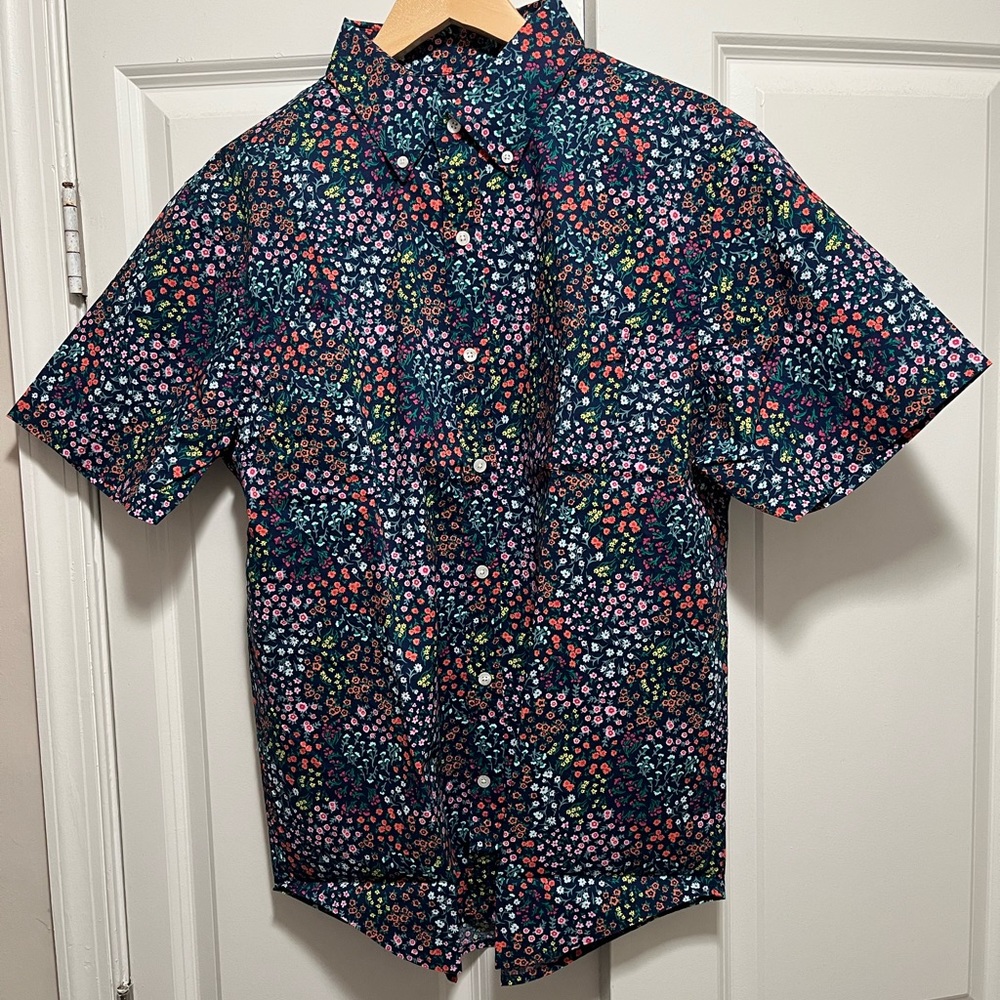 Blue Designer Flower Print Dress Shirt